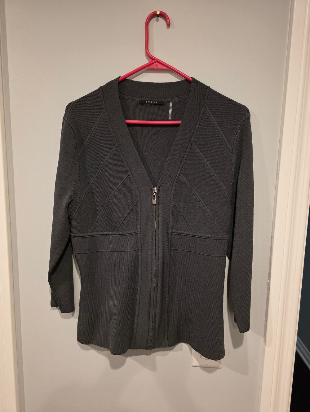 Grey Zip Front Knit Cardigan